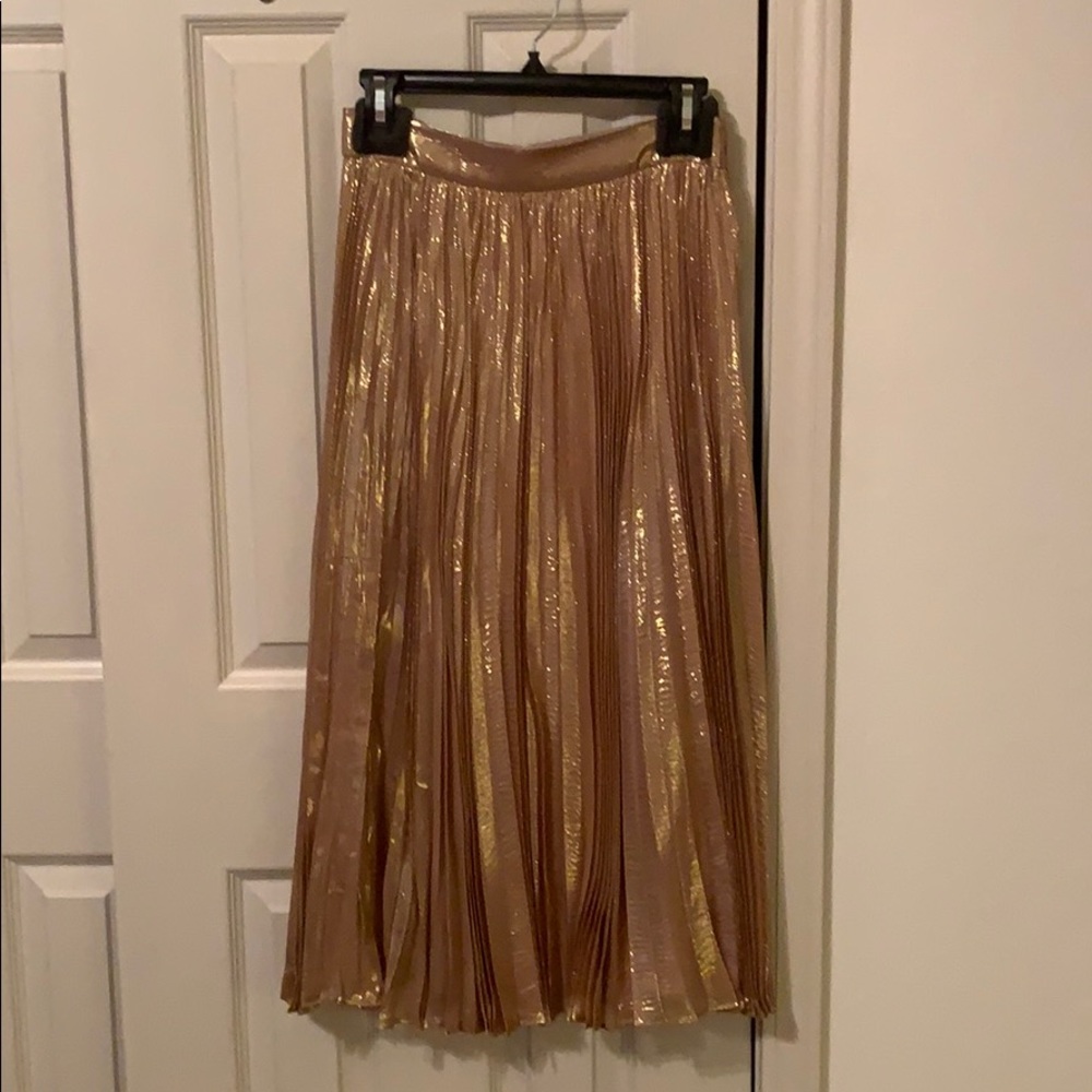 Kate Spade Gold Metallic Pleated Midi Skirt